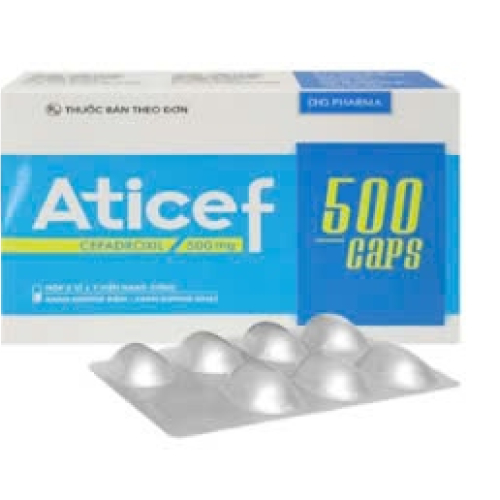 Aticef (Cefadroxil 500mg) (T/192H/14v) DHG ( xanh dương đậm-xanh dương nhạt) (HỘP)