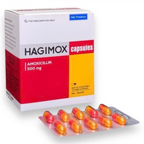 Hagimox (Amoxicillin 500mg) DHG ( đỏ-cam) (T/72H/100V) (HỘP)