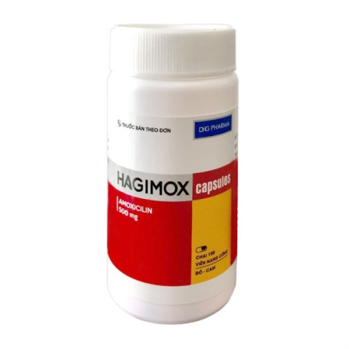 Hagimox (Amoxicillin 500mg) DHG ( đỏ-cam) (T/126C/100v) (CHAI)