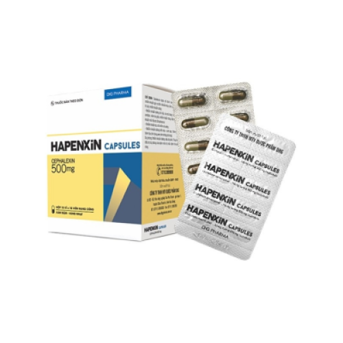 Hapenxin (Cephalexin 500mg) DHG (xanh đậm - vàng nhạt) (T/72H/100v) (HỘP)