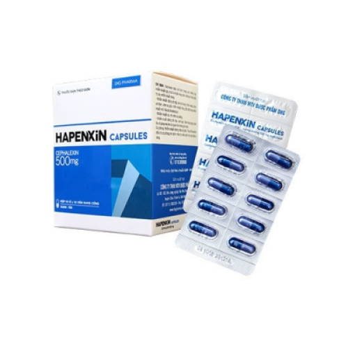 Hapenxin (Cephalexin 500mg) DHG (xanh-tím) (T/72H/100v)(TT) (HỘP)