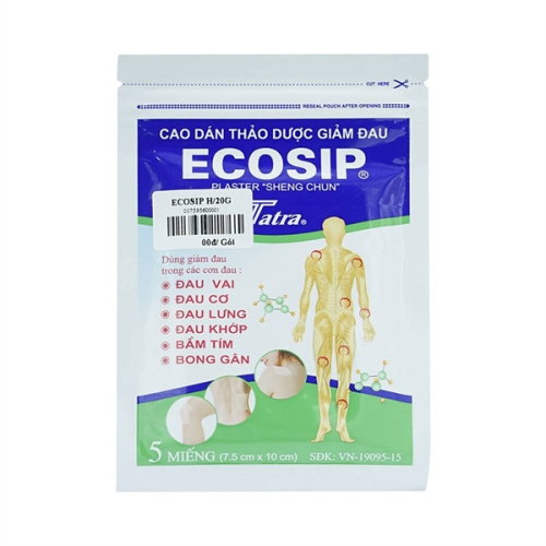 Cao Dán Thảo Dược Ecosip Nóng Tatra (H/20g/5m) (Hộp 20 gói x 5 miếng)