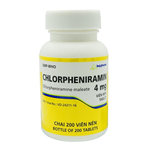 Chlorpheniramin maleat 4mg Imexpharm (Chai 200 viên)(TT) (CHAI)