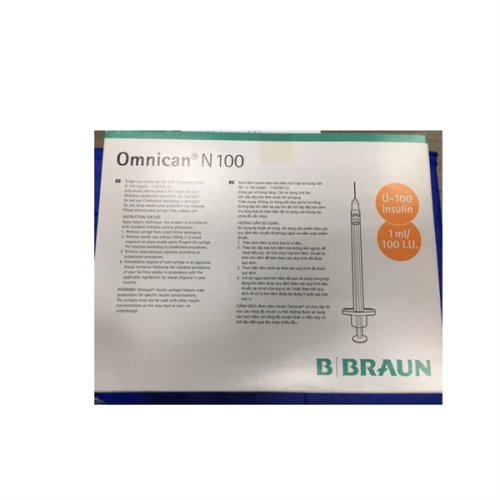 Bơm tiểu đường Omnican Nắp Cam 1ml/100IU B.Braun (H/100cái) (HỘP)