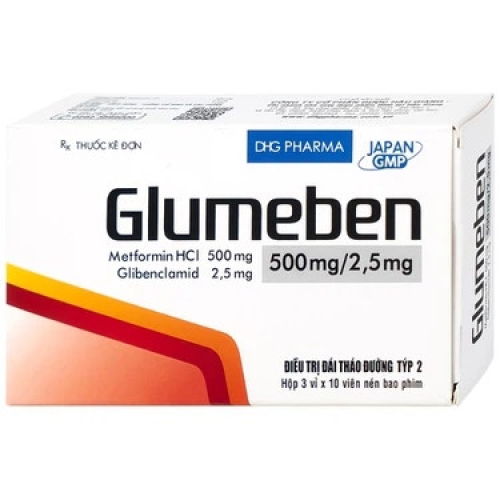 Glumeben 500mg/2,5mg Met+glibenclamid DHG(T/231H/30v)(TT) (HỘP)